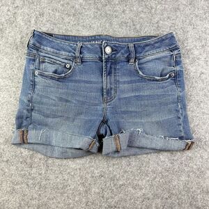American Eagle Jean Shorts Womens 8 Blue Medium Wash Cut Off Favorite Boyfriend*